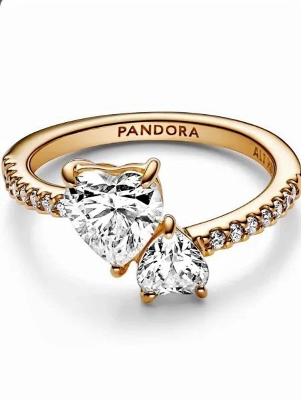 Pandora Double Heart Sparkling Ring Gold